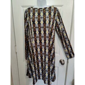 Hand Jive Wear Art Retro Style Stretch Geometric Shift Midi Handmade Dress S